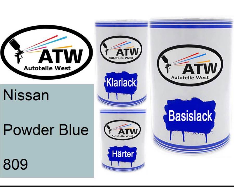 Nissan, Powder Blue, 809: 500ml Lackdose + 500ml Klarlack + 250ml Härter - Set, von ATW Autoteile West.